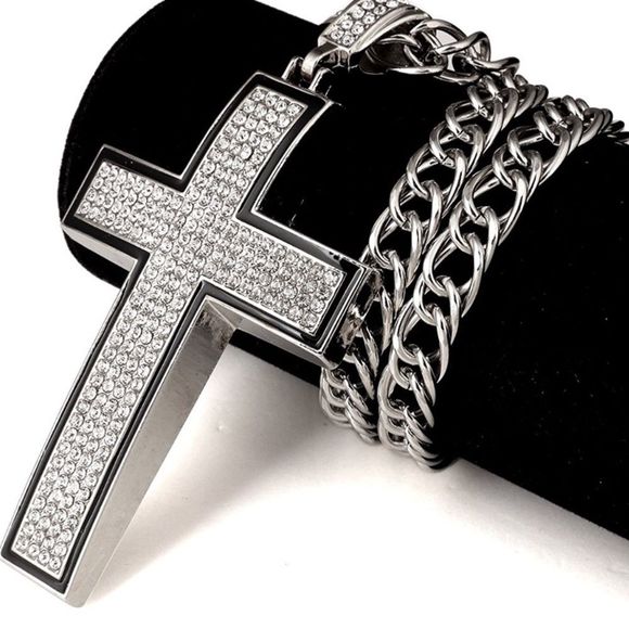 Mens Diamond Cross Necklace, Mens Diamond Cross, Diamond  New Heavy Gold / Silver Diamond Cross Necklace